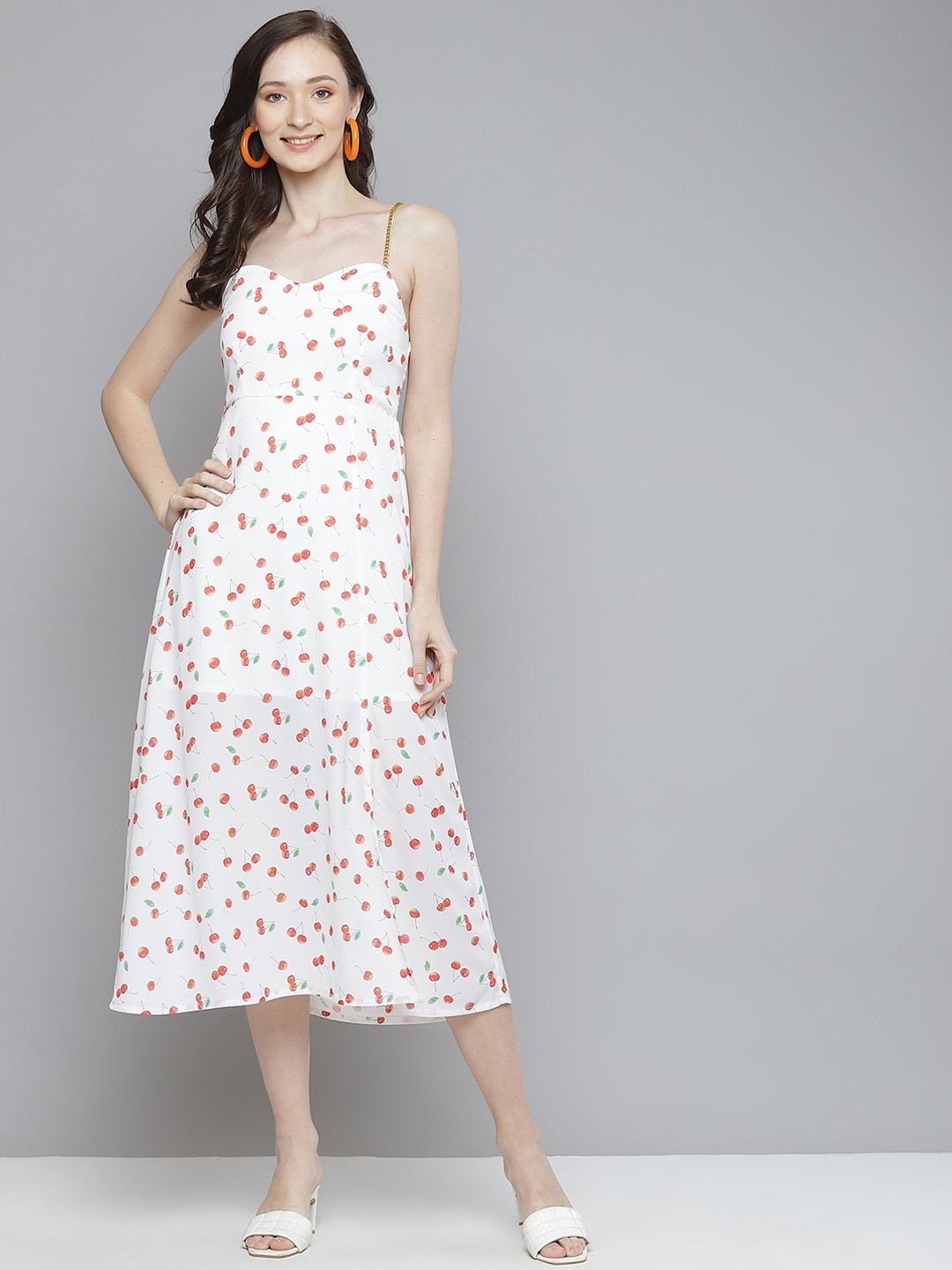 

SASSAFRAS White & Red A-Line Midi Dress