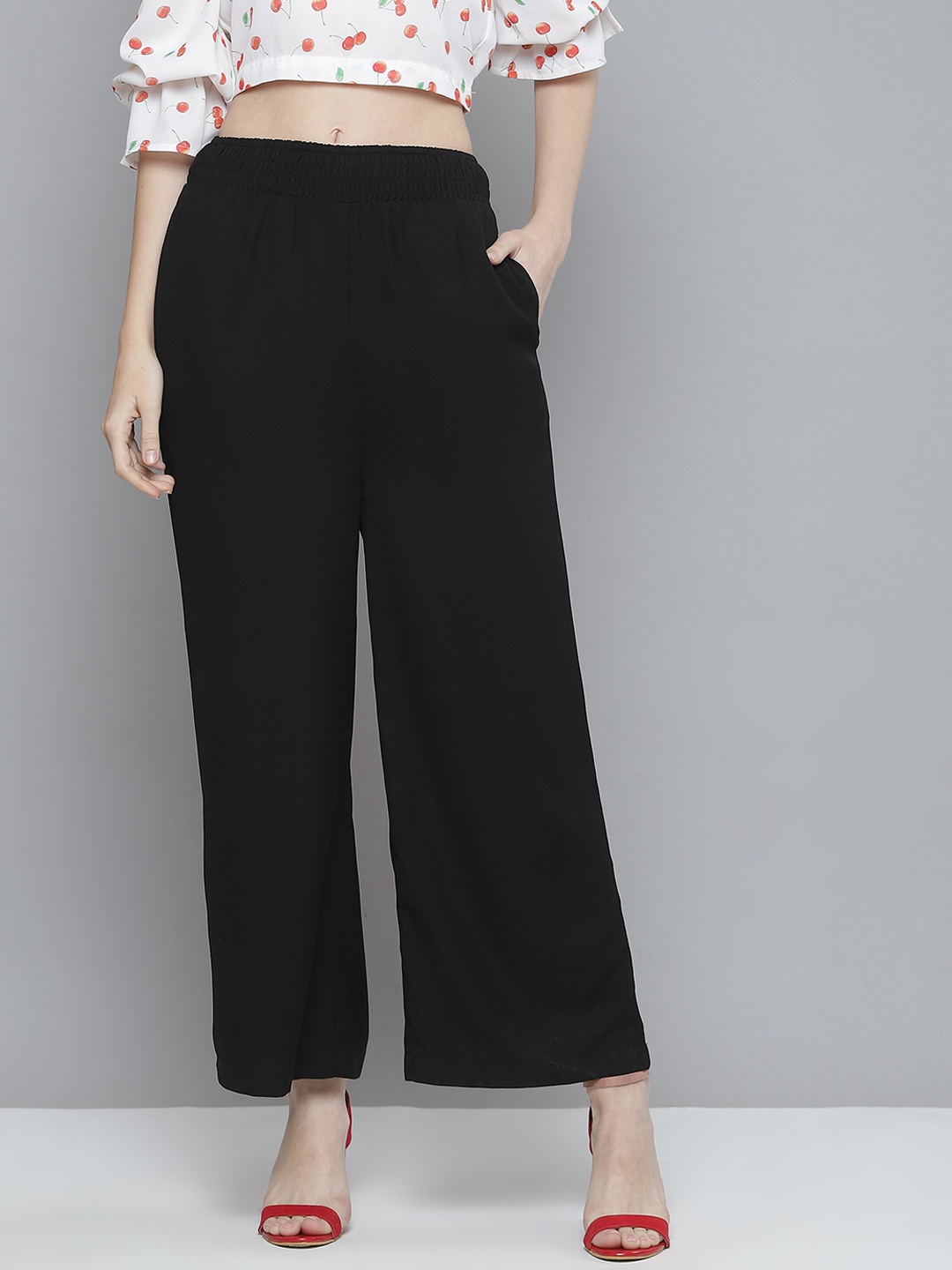 

SASSAFRAS Women Black Flared High-Rise Trousers
