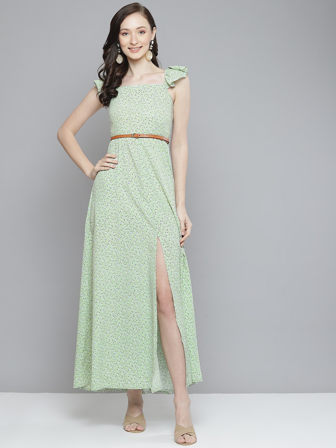 

SASSAFRAS Green & White Floral Casual Maxi Dress