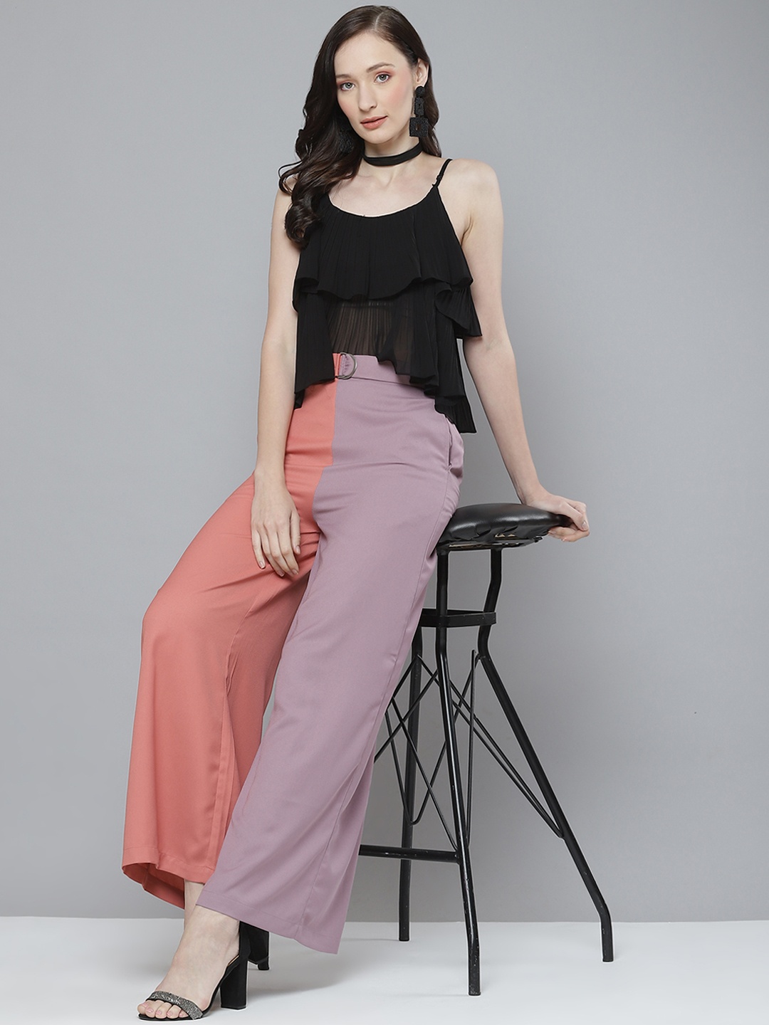 

SASSAFRAS Women Pink Flared High-Rise Trousers