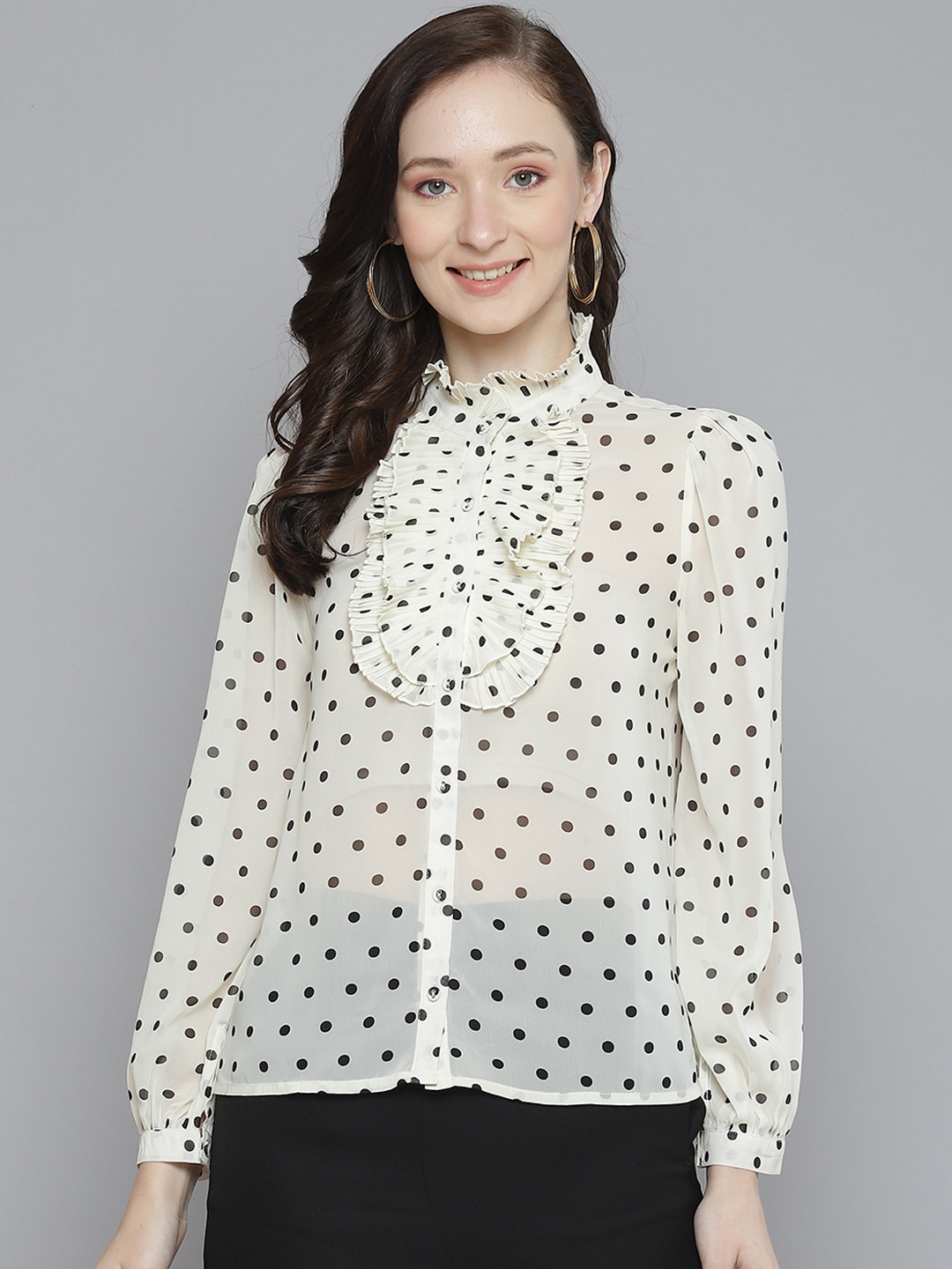 

SASSAFRAS Women White Semi Sheer Printed Casual Shirt