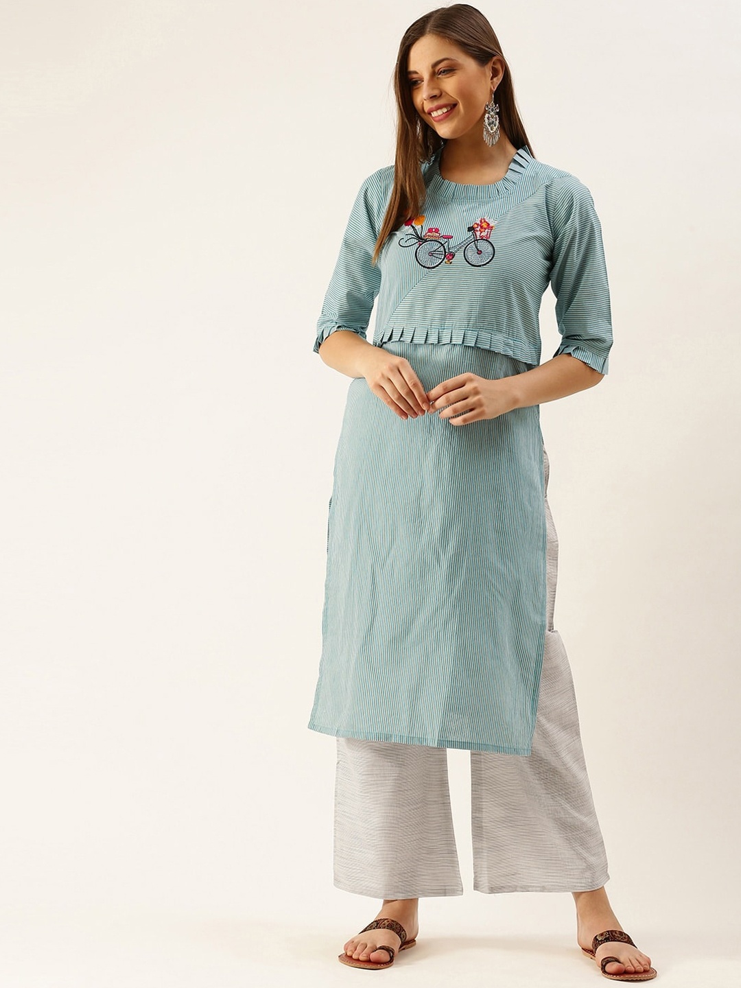 

KALINI Women Blue Embroidered Thread Work Kurta