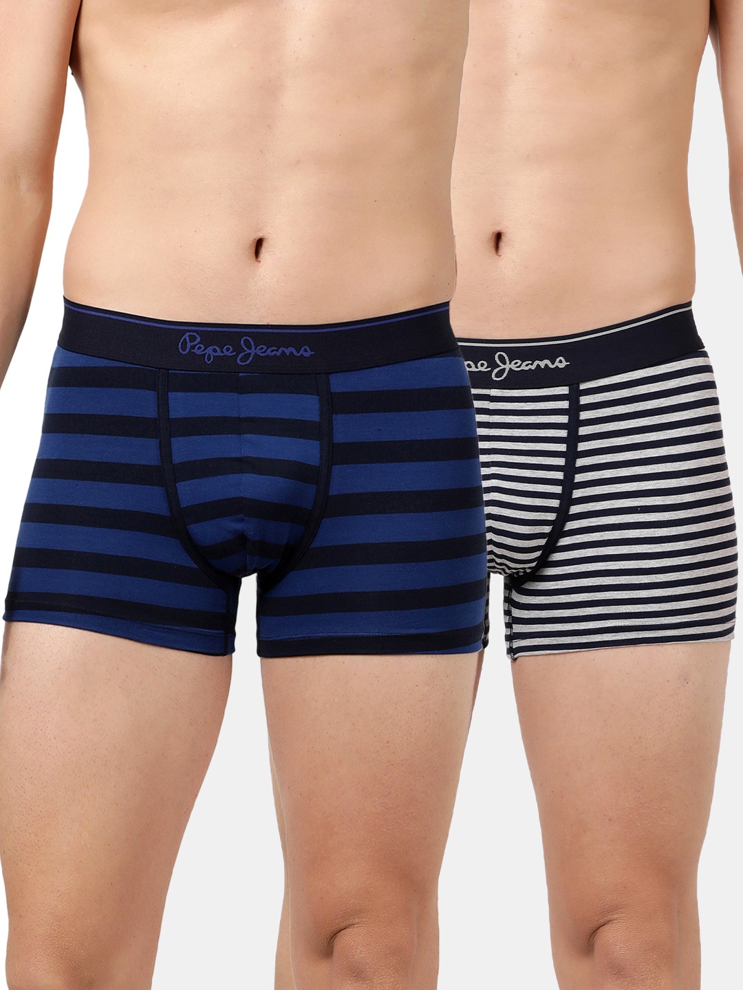 

Pepe Jeans Men Pack of 2 Navy Blue & Grey Striped Trunks