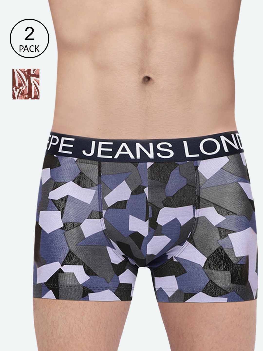 

Pepe Jeans Men Pack Of 2 Grey & Maroon Printed Mid Rise Trunks OPT04, Green