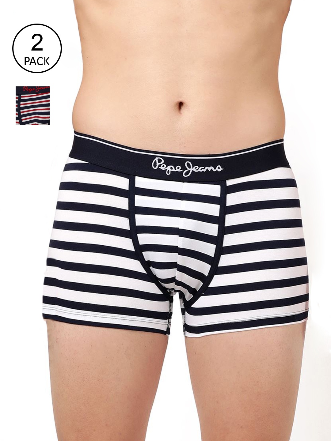 

Pepe Jeans Men Pack Of 2 Black & Red Striped Mid Rise Trunks OPT10
