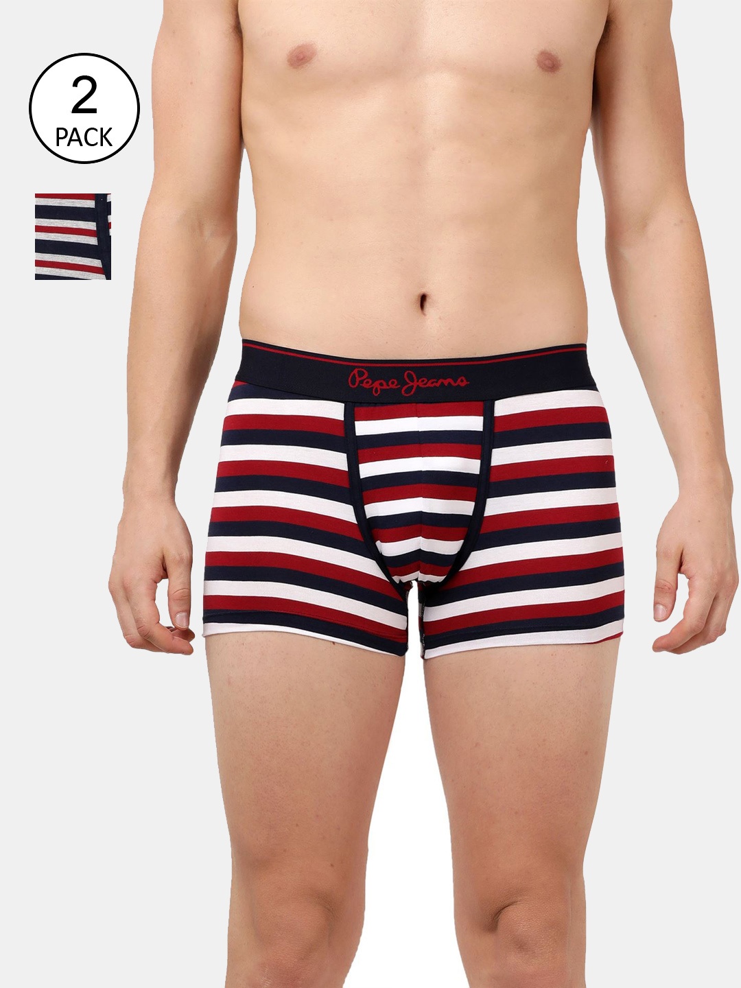 

Pepe Jeans Men Pack Of 2 Striped Trunks OPT10-STRIPE-5, Red