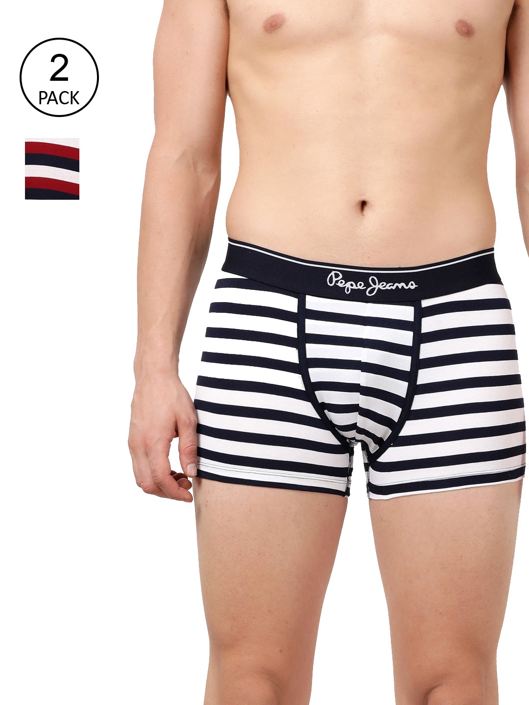 

Pepe Jeans Men Pack Of 2 Striped Trunks OPT10-STRIPE-5 & STRIPE-1, Black