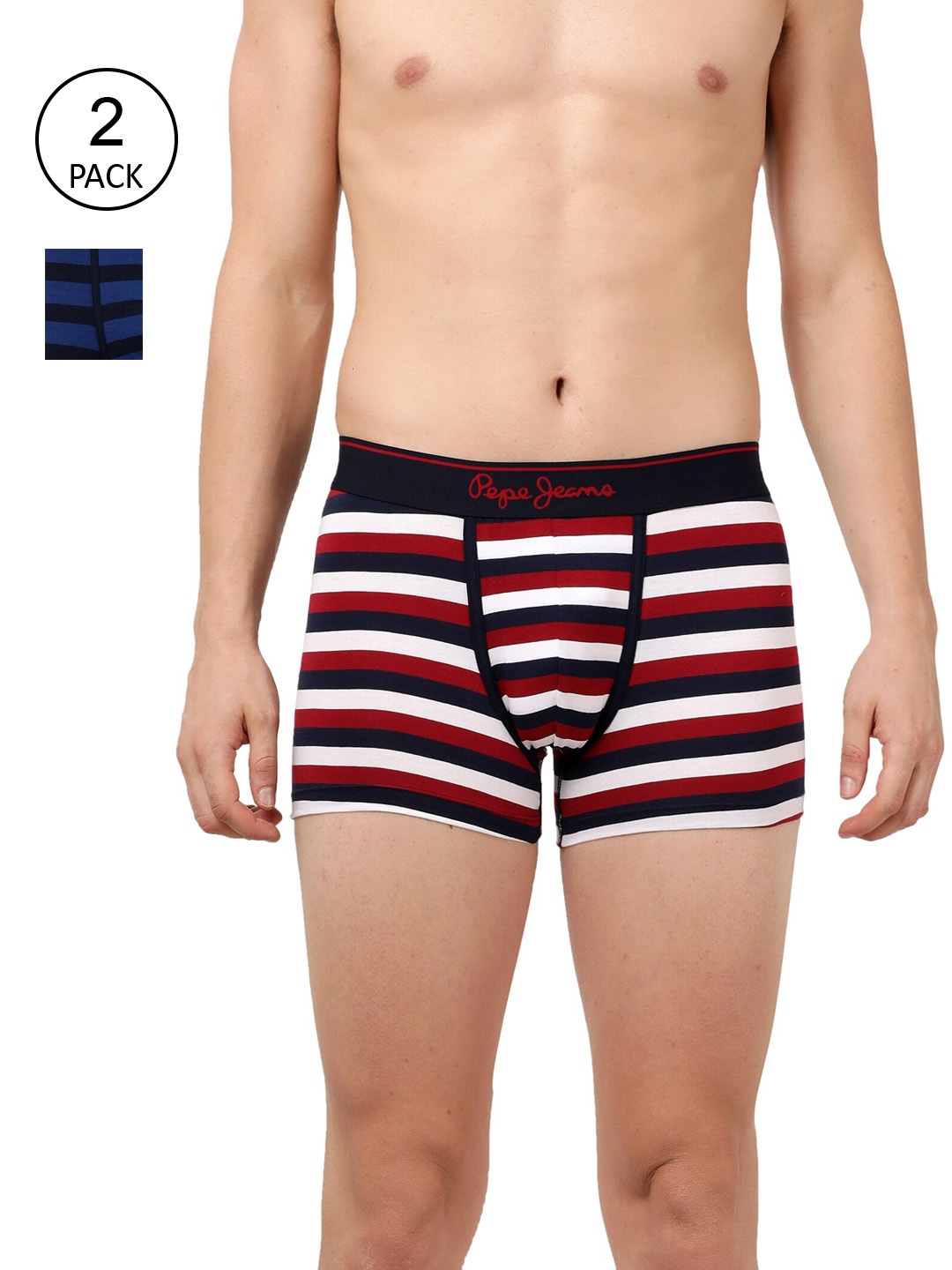 

Pepe Jeans Men Pack Of 2 Striped Trunks OPT10, Red