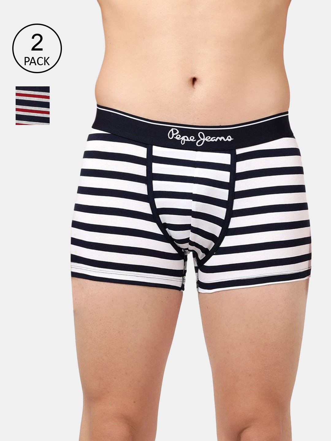

Pepe Jeans Men Pack Of 2 Solid Trunks OPT10-STRIPE-1 & STRIPE-2, Navy blue