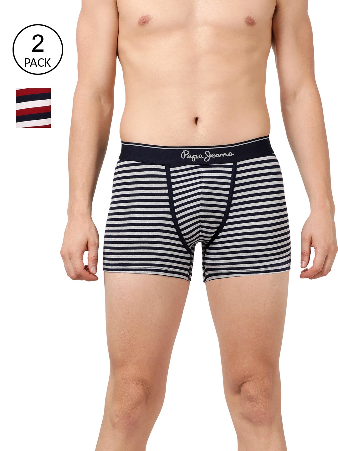 

Pepe Jeans Men Pack Of 2 Black & Red Striped Trunks OPT10