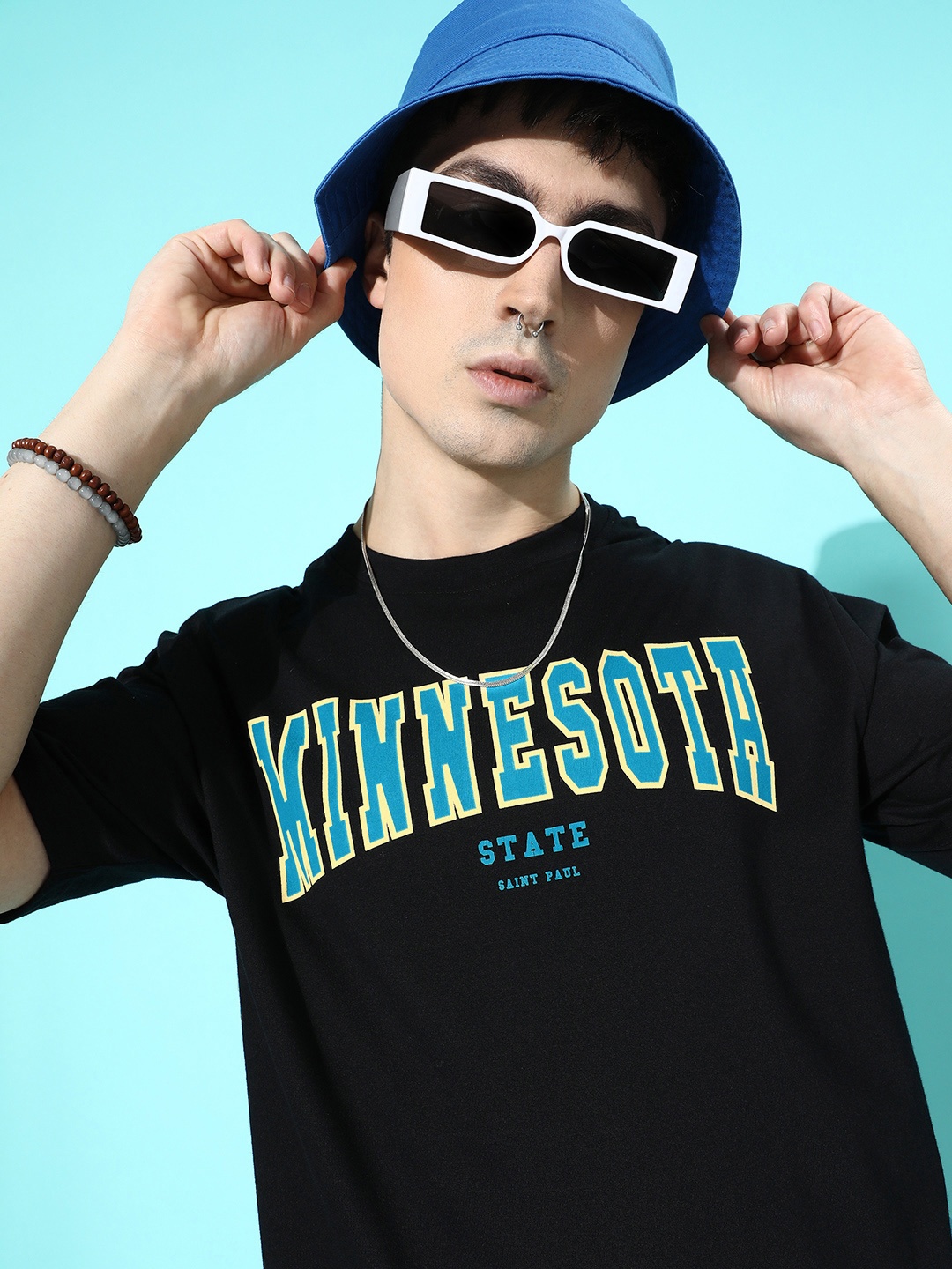 

DILLINGER Men Black Typography Printed Pure Cotton Loose Oversized T-shirt