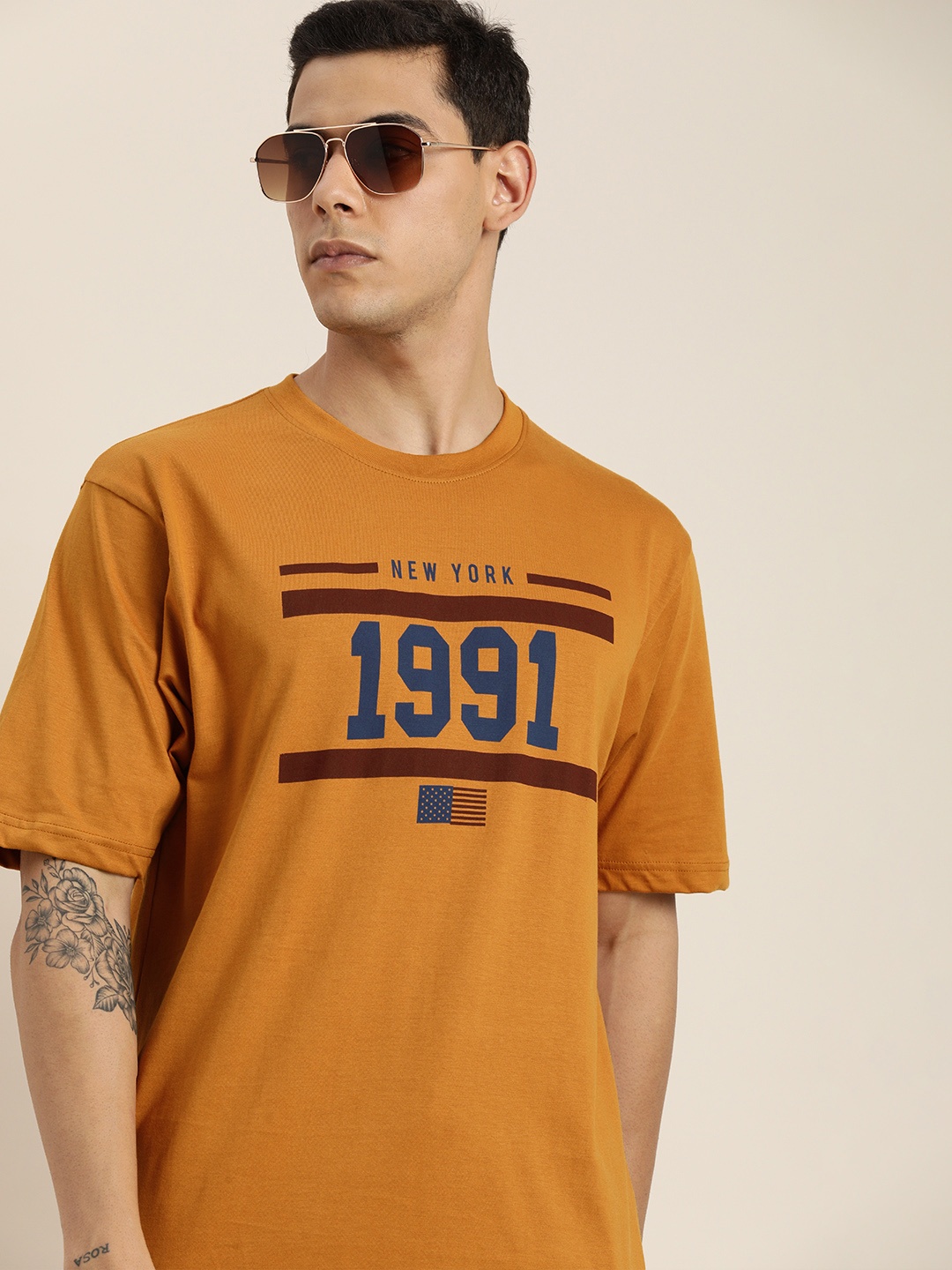 

DILLINGER Men Brown Typography Printed Pure Cotton Oversized Oversized T-shirt