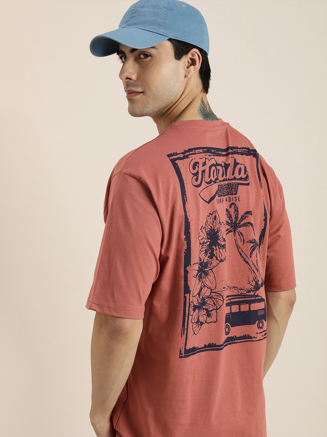 

DILLINGER Men Pink Printed Loose Oversized T-shirt
