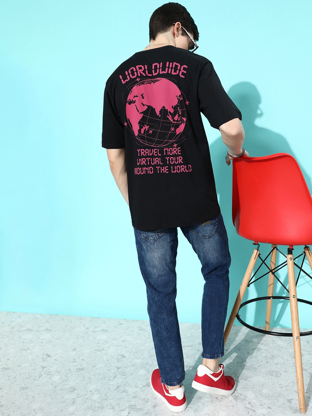 

DILLINGER Men Black Printed Pure Cotton Loose Oversized T-shirt