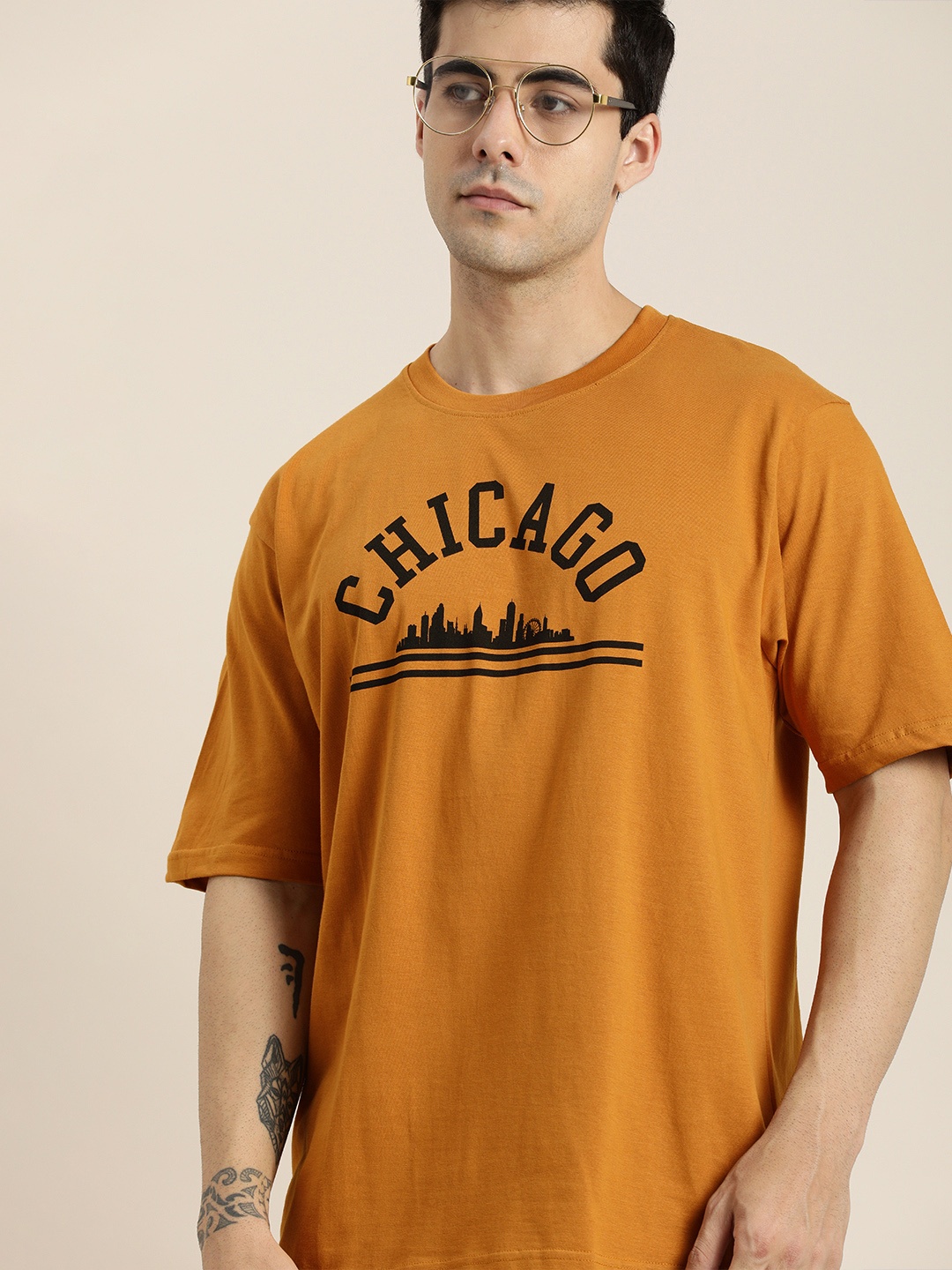 

DILLINGER Men Brown Printed OversizedOversized T-shirt