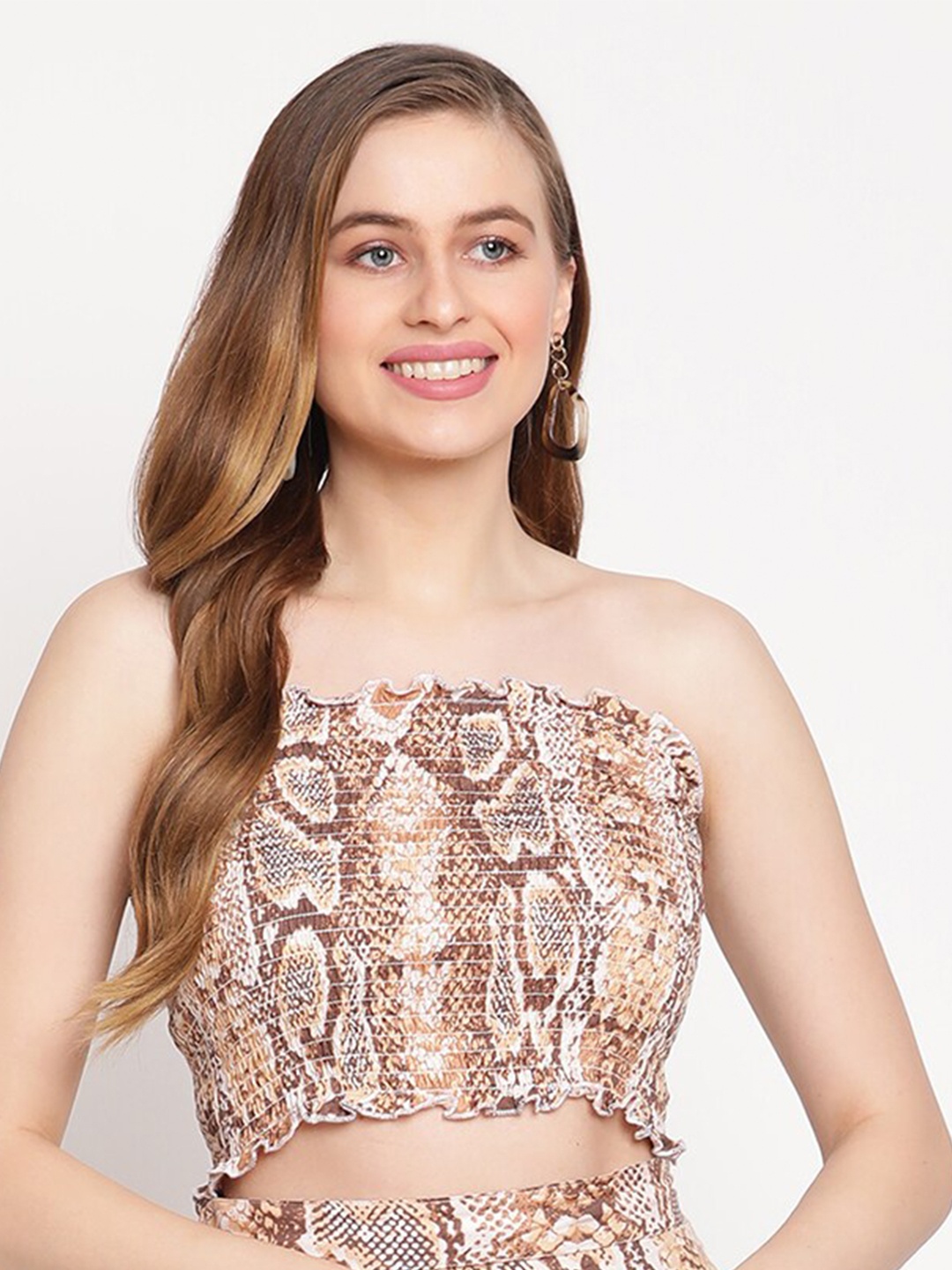 

TAG 7 Beige Animal Print Tube Crop Top