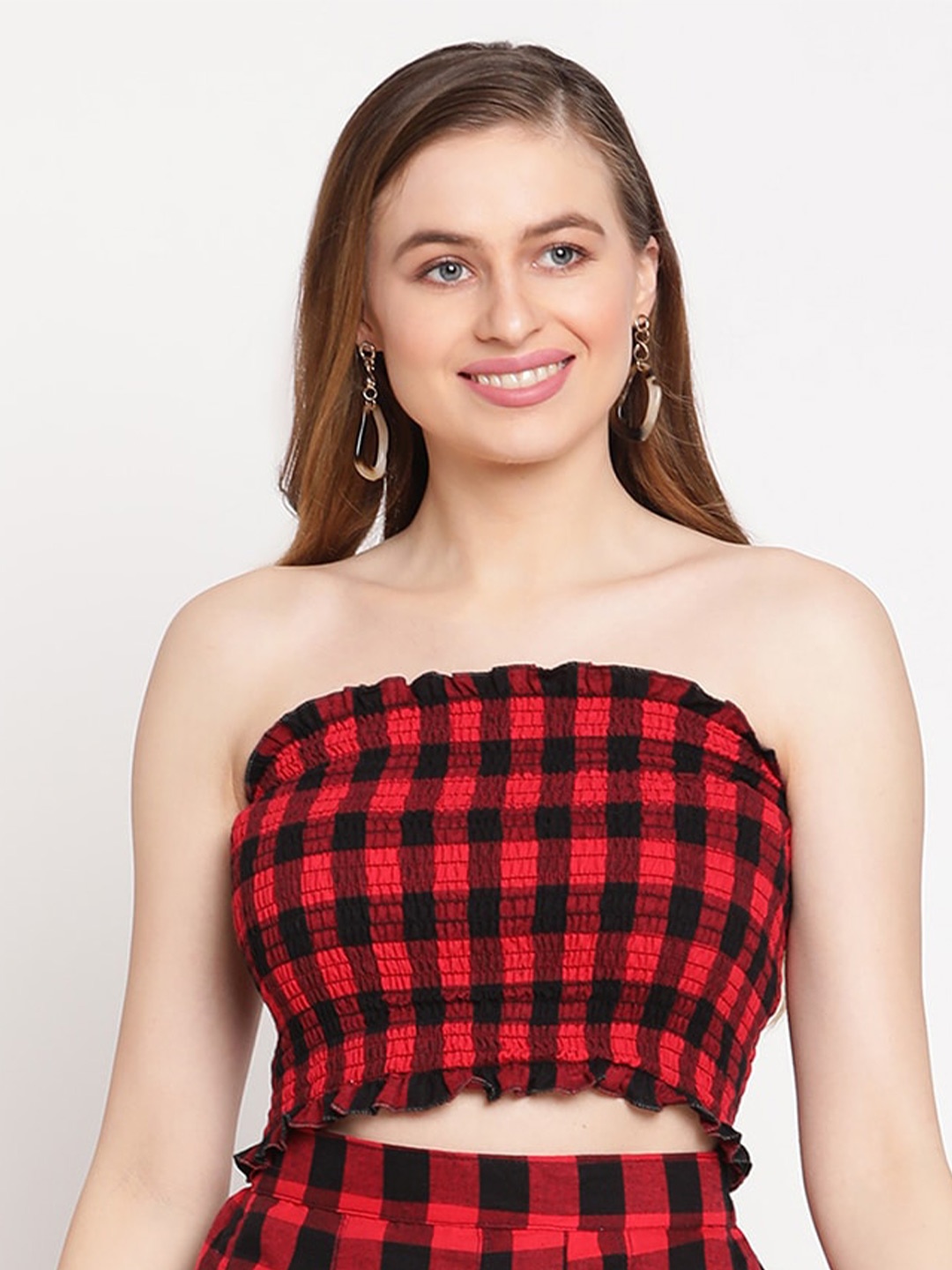 

TAG 7 Red & Black Checked Tube Crop Top