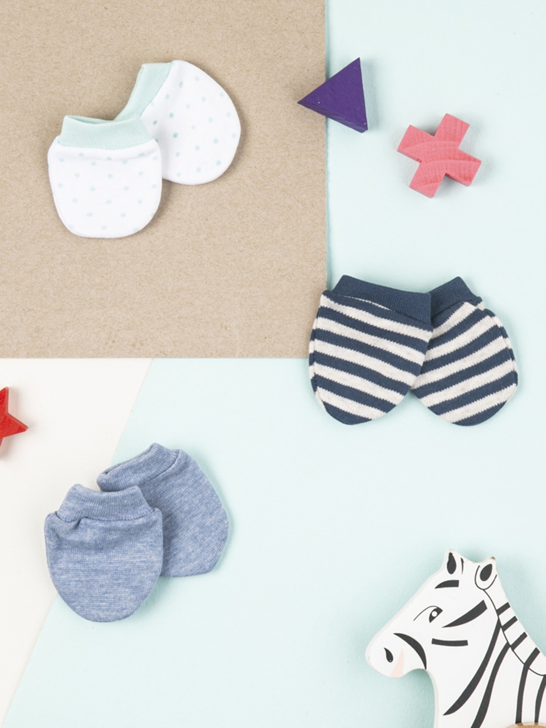 

Baby Moo Kids Assorted Organic Cotton Pack of 3 Mittens