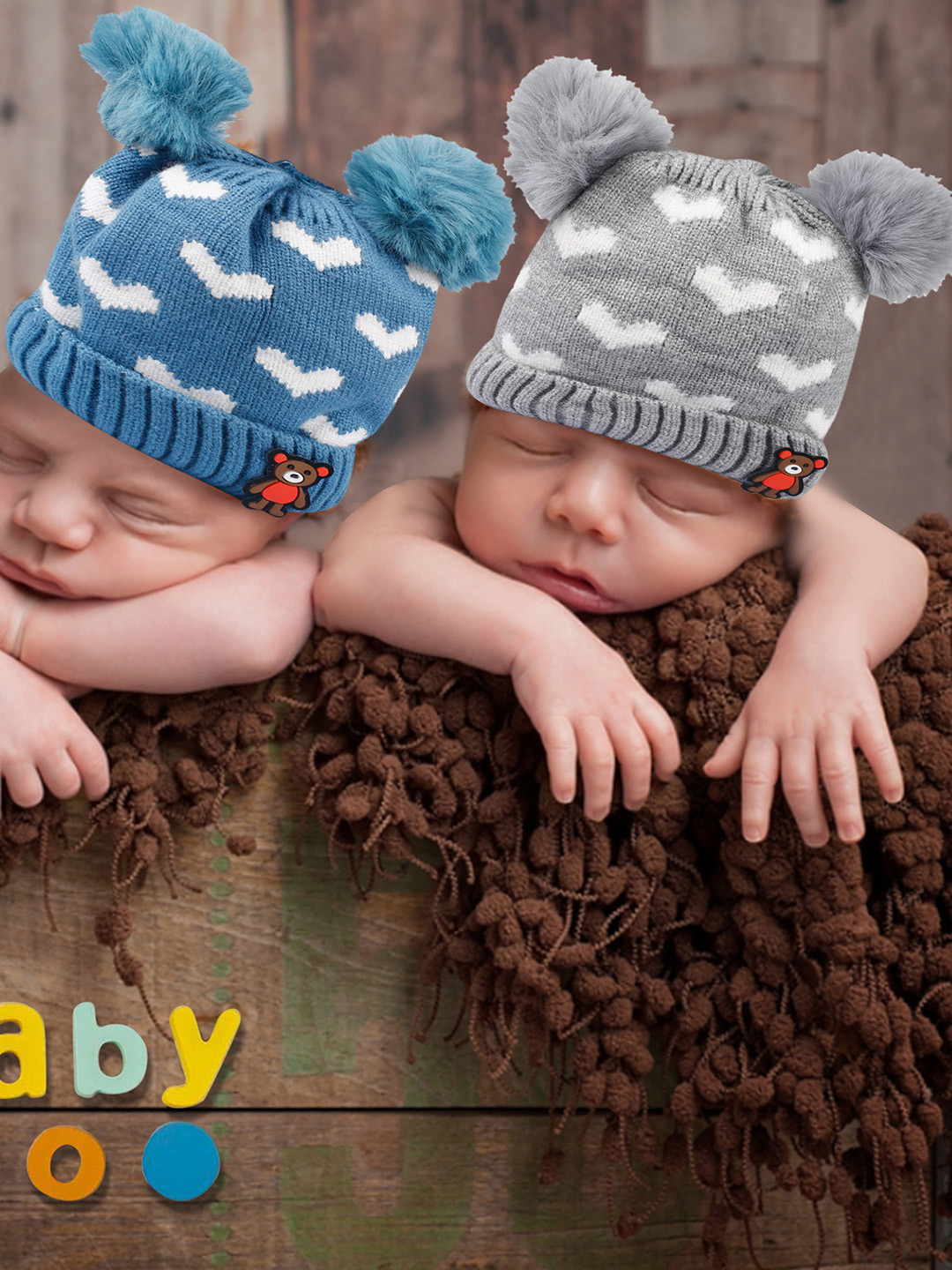 

Baby Moo Unisex Kids Blue & Grey Printed Beanie