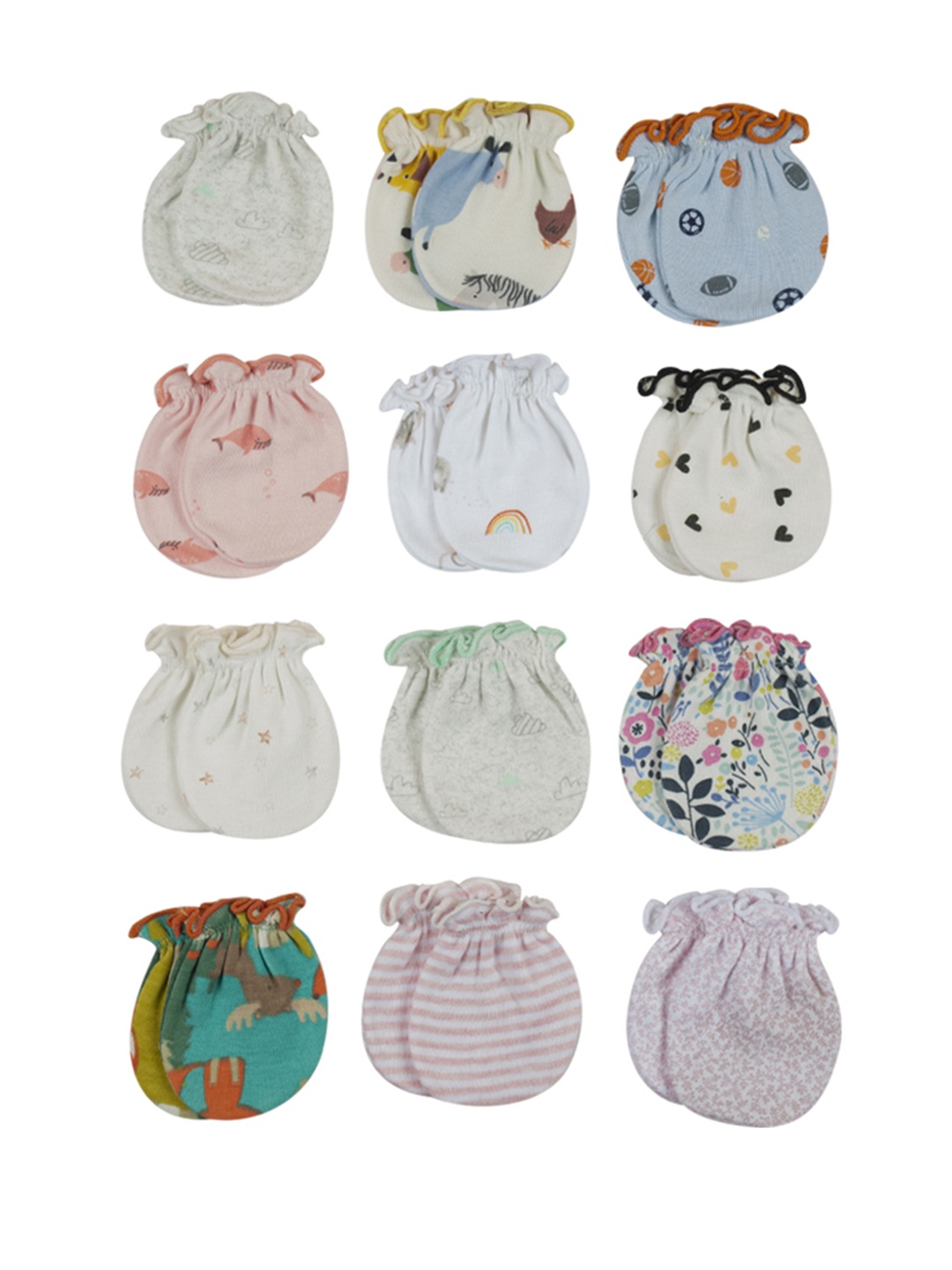 

Baby Moo Set Of 12 Printed Organic Cotton Mittens, Pink