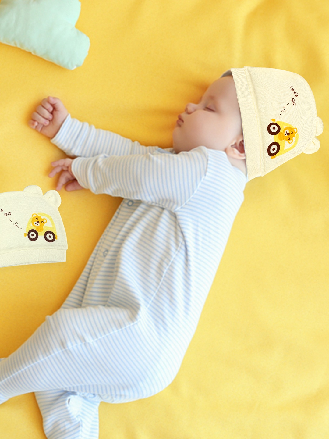 

Baby Moo Unisex Kids Yellow & Pink Printed Beanie