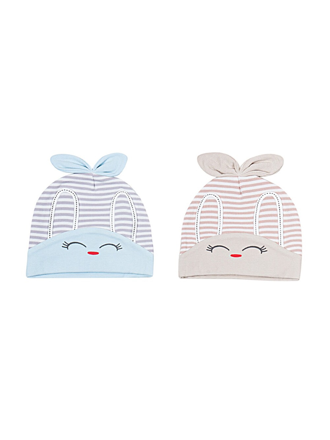 

Baby Moo Kids Blue & Beige Pack Of 2 Printed Beanie