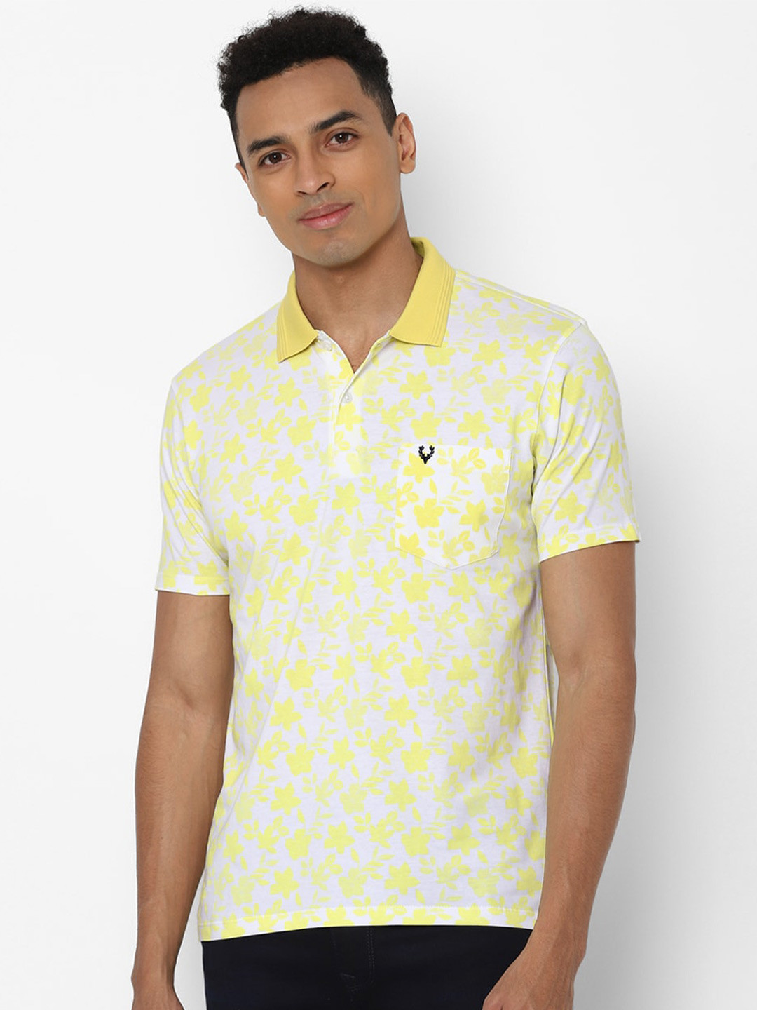 

Allen Solly Men Yellow Floral Printed Polo Collar Cotton T-shirt