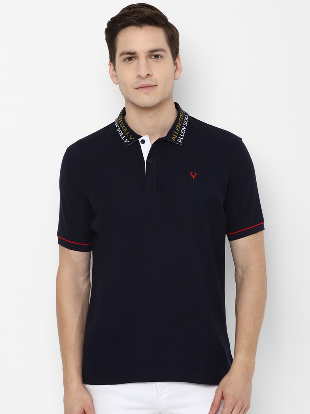 

Allen Solly Men Navy Blue & Red Polo Collar T-shirt