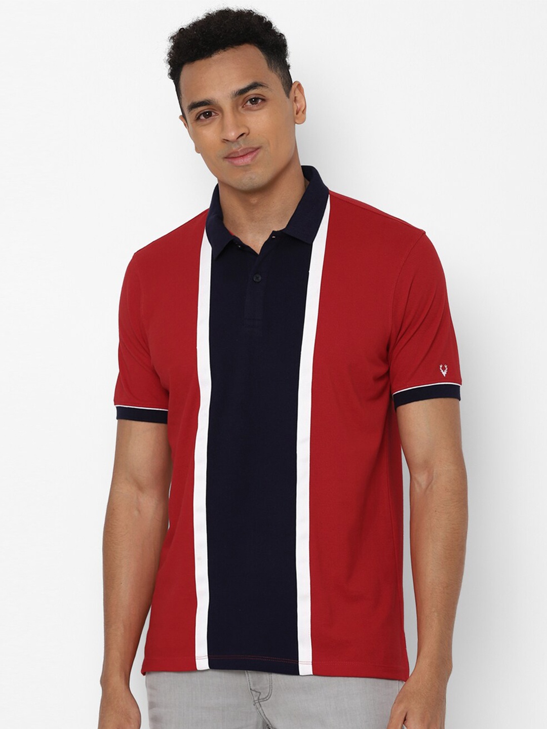 

Allen Solly Men Red & Black Colourblocked Polo Collar T-shirt
