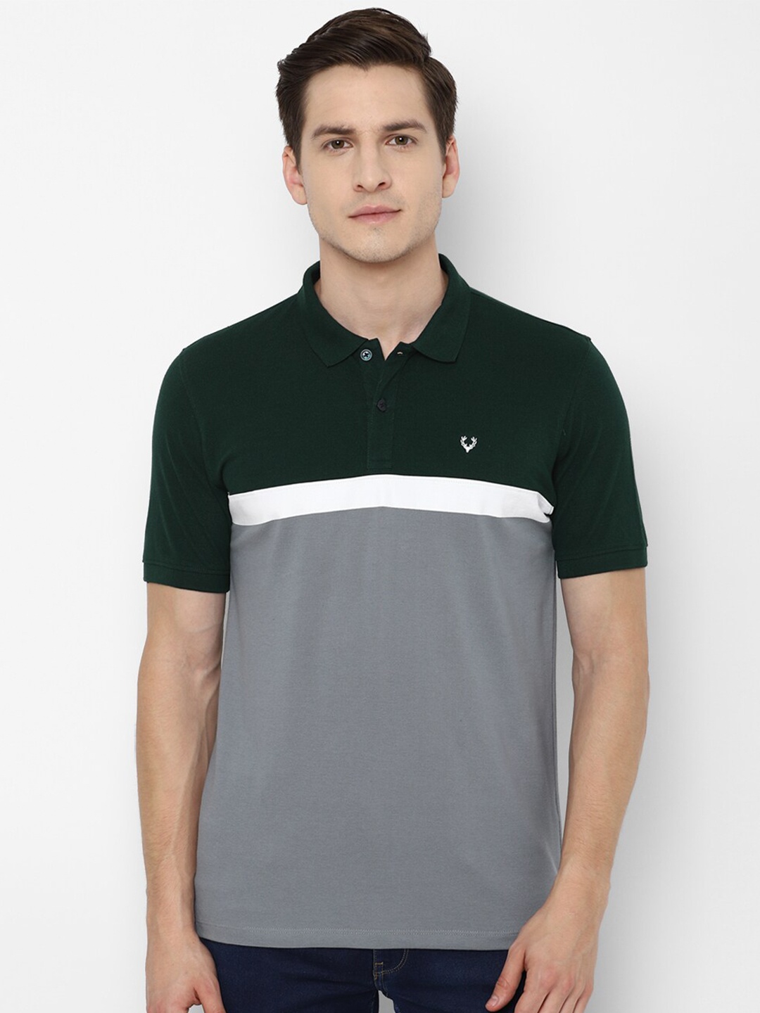 

Allen Solly Men Grey & Black Colourblocked Polo Collar T-shirt