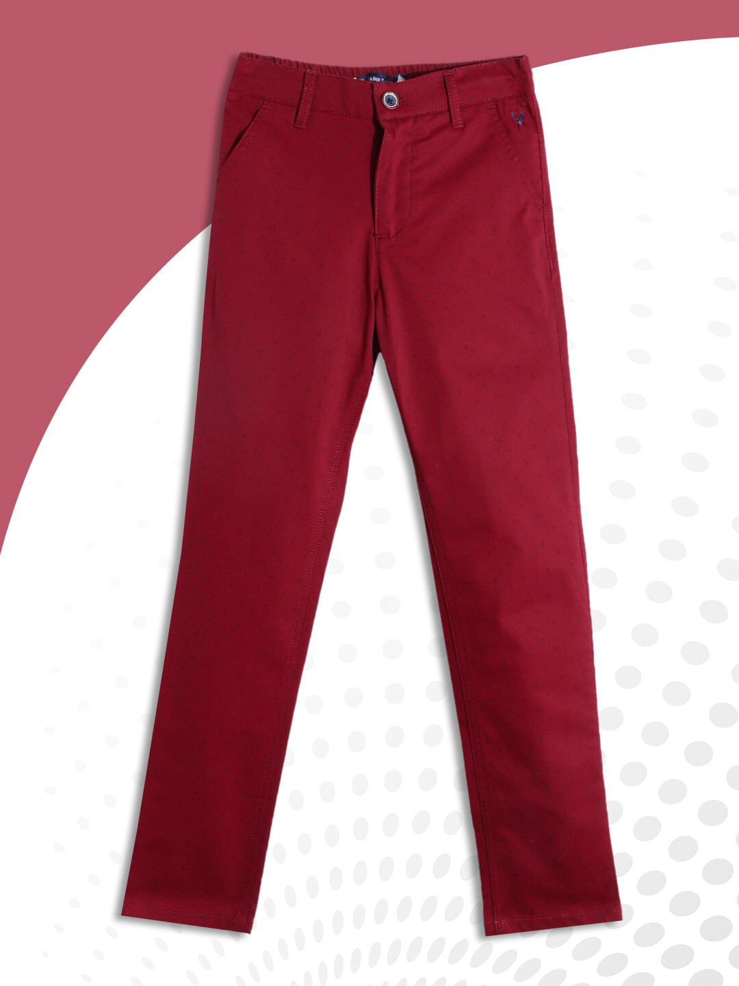 

Allen Solly Junior Boys Maroon & Black Printed Chinos Trousers