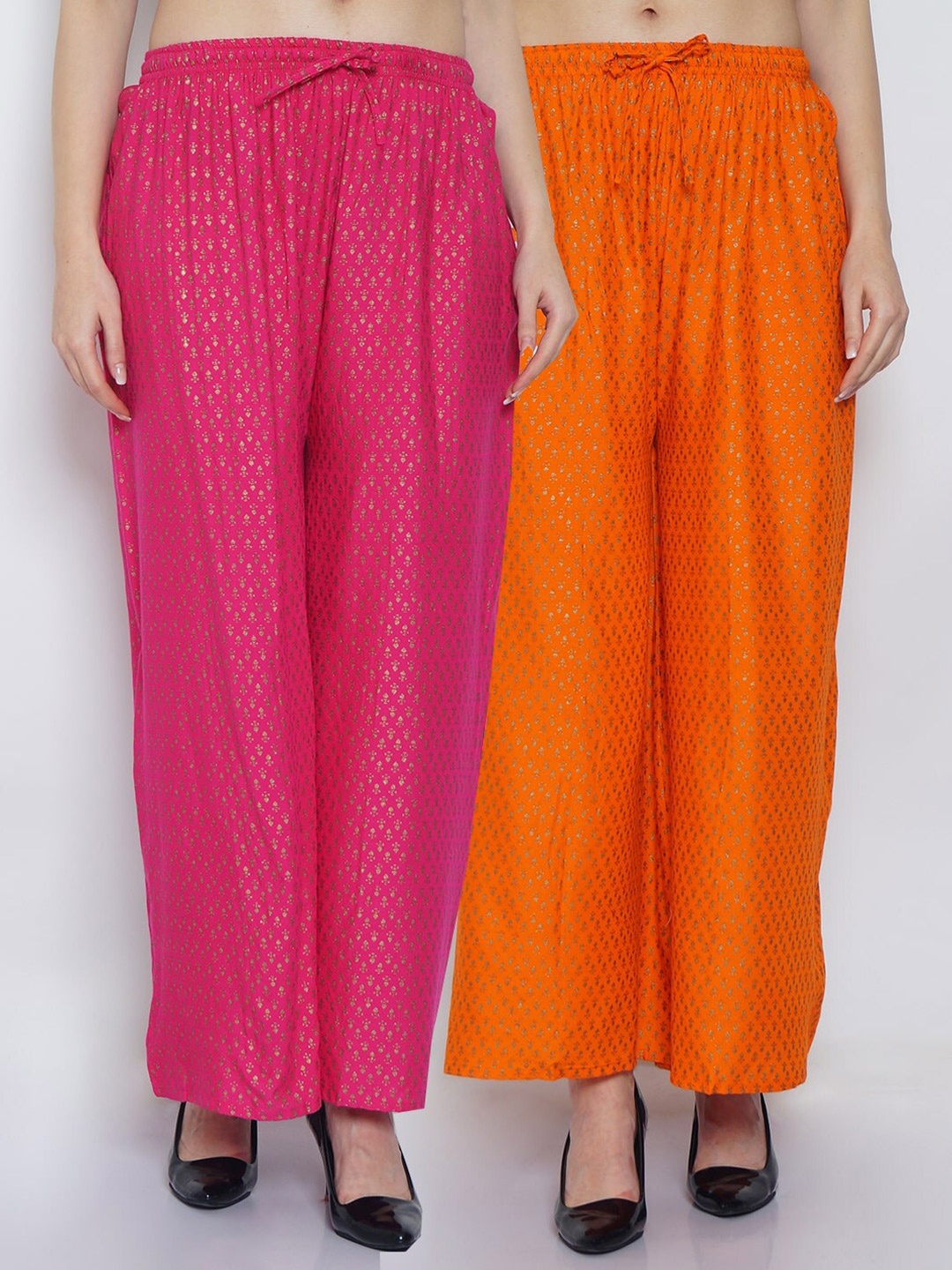 

Jinfo Women Pink & Orange 2 Ethnic Motifs Printed Flared Ethnic Palazzos