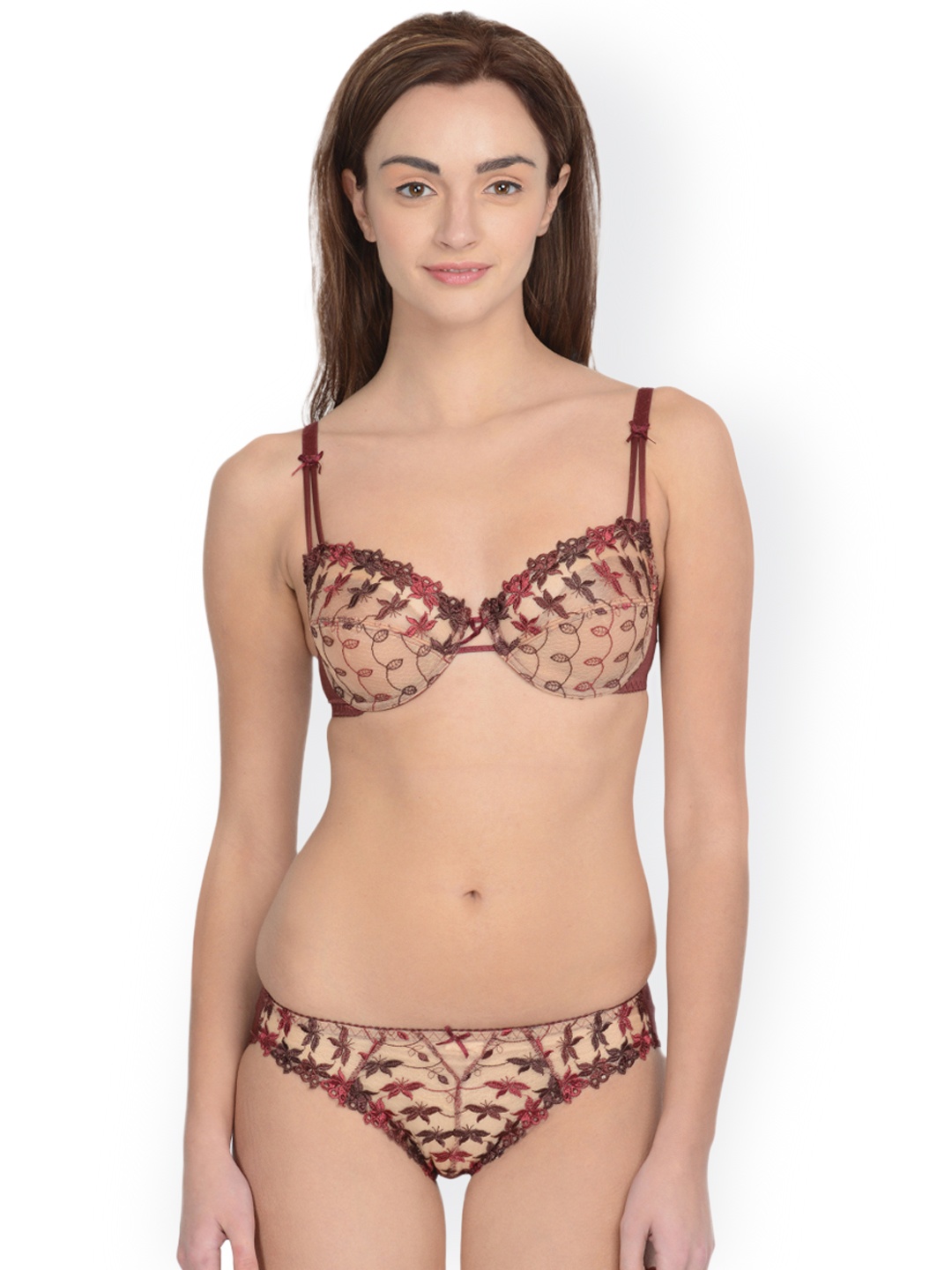 

Da Intimo Brown & Beige Embroidered Lingerie Set DI-805