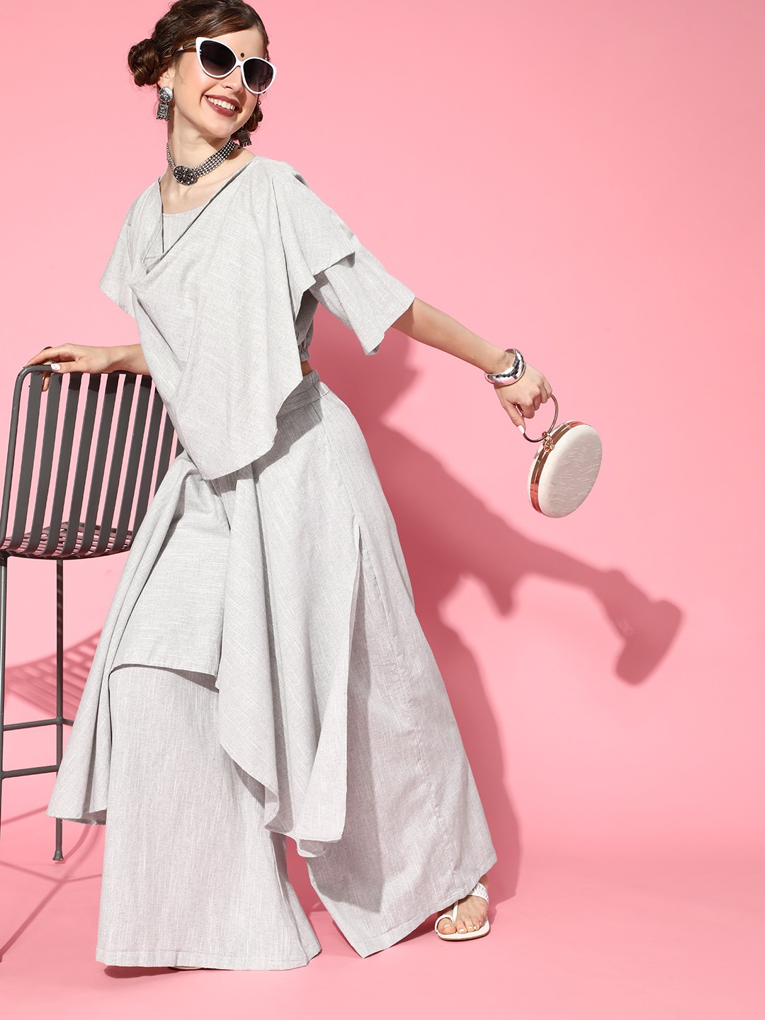 

InWeave Women Beautiful Grey Solid Top with Palazzos
