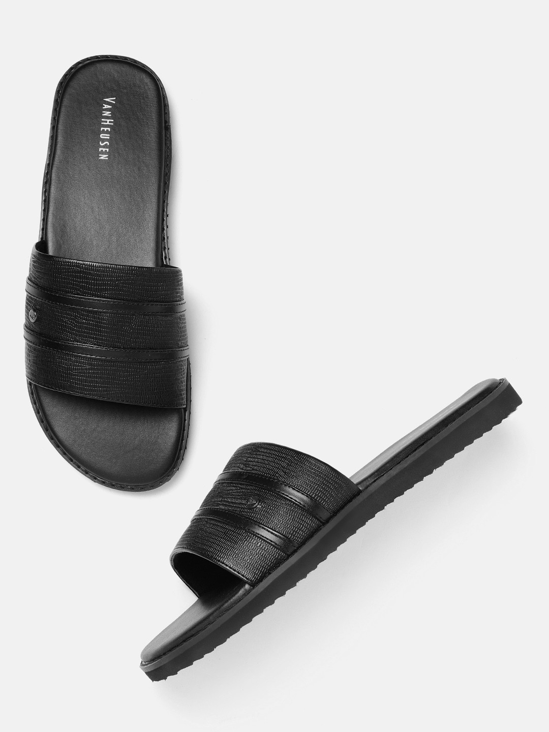 

Van Heusen Men Black Reptile Textured Comfort Sandals