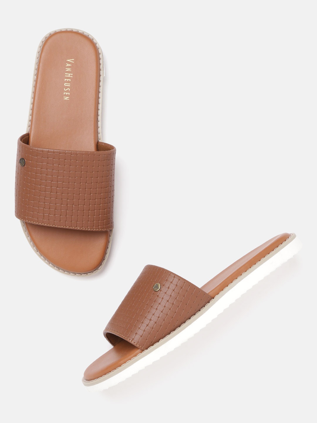 

Van Heusen Men Brown Basket Weave Textured Comfort Sandals