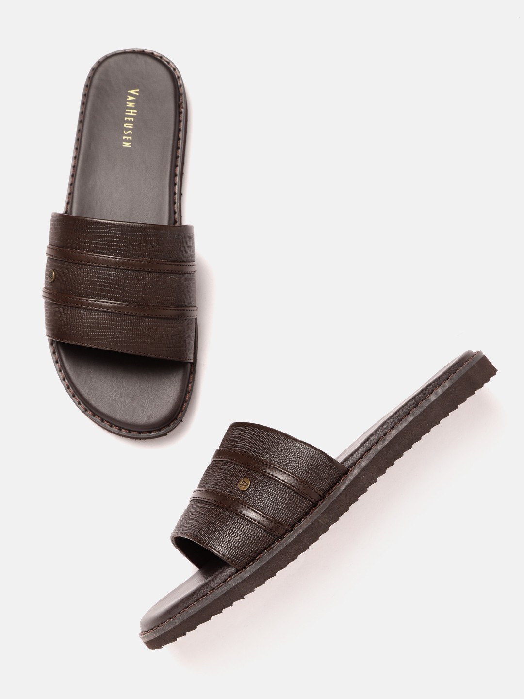 

Van Heusen Men Coffee Brown Textured Comfort Sandals