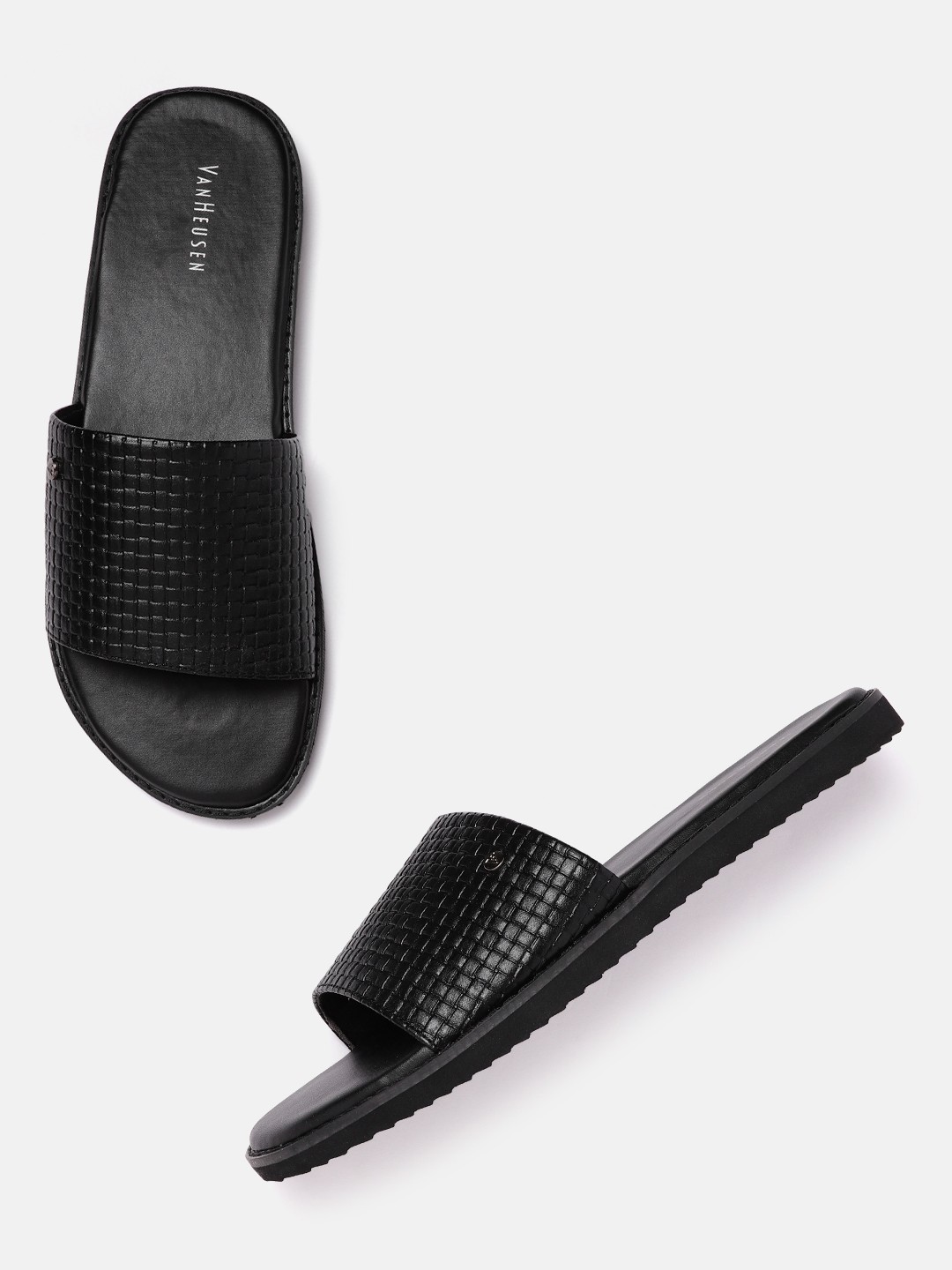 

Van Heusen Men Black Basketweave Textured Comfort Sandals