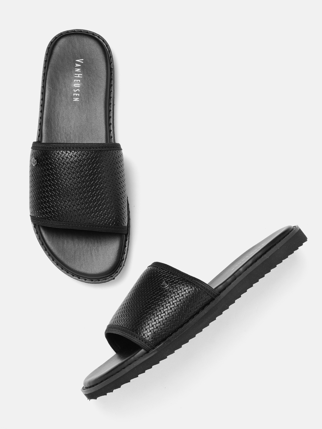 

Van Heusen Men Black Basketweave Textured Comfort Sandals