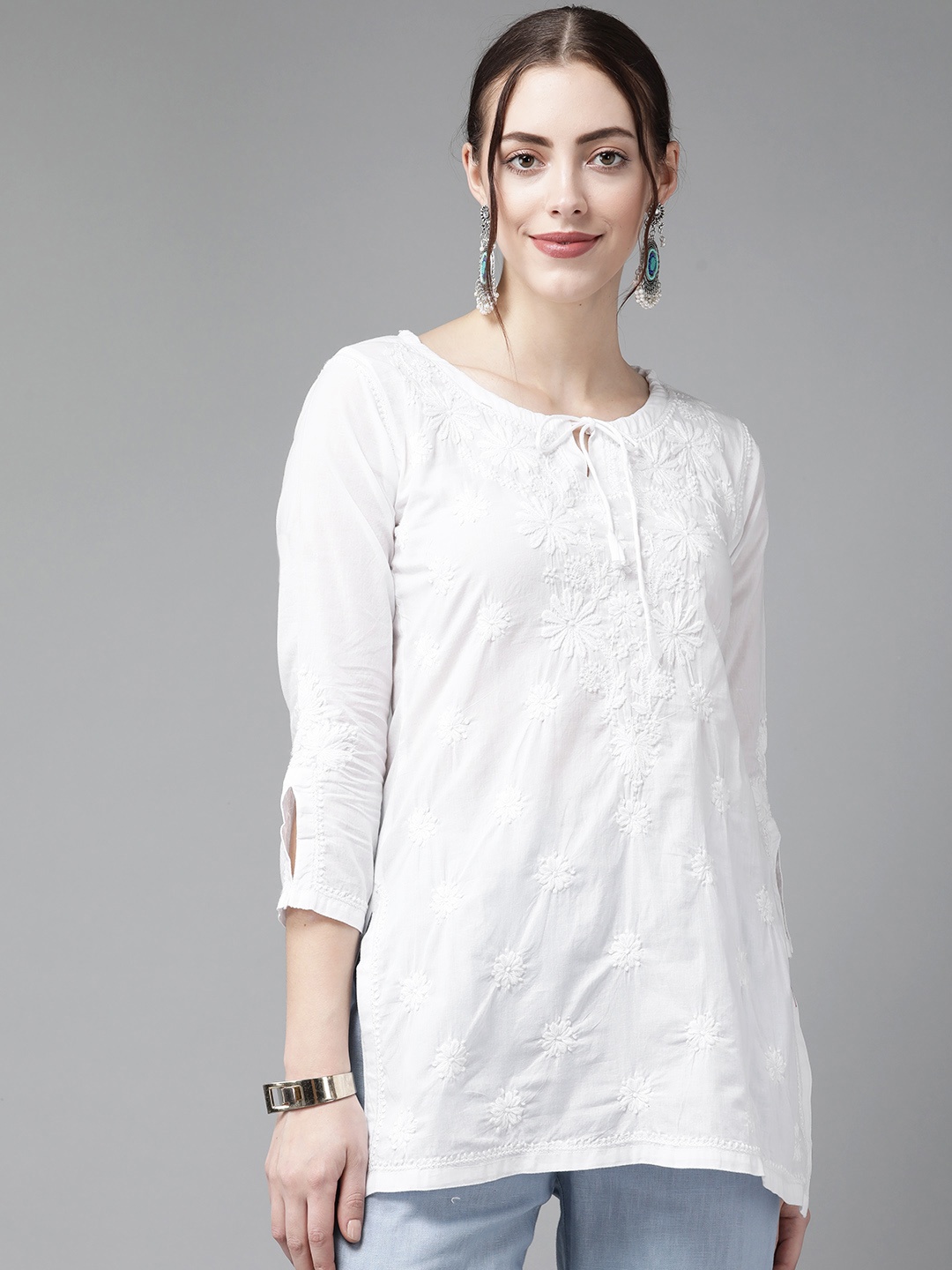 

ADA White Ethnic Motifs Embroidered Chikankari Handloom Kurti
