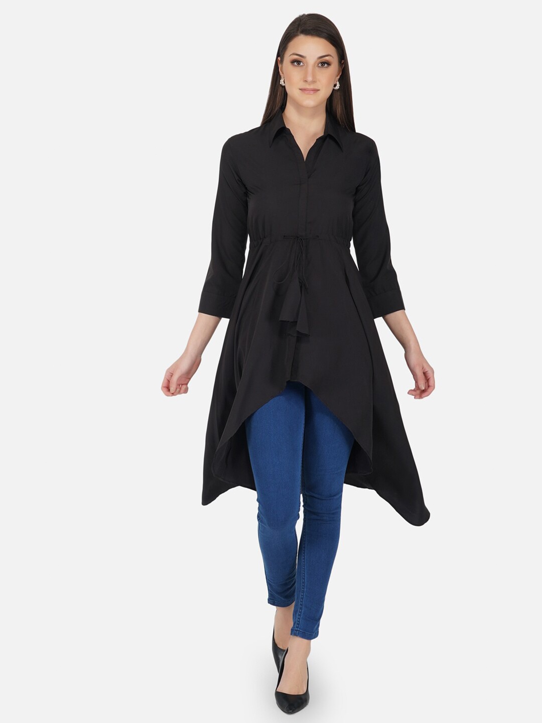 

FABNEST Black Shirt Collar Tunic