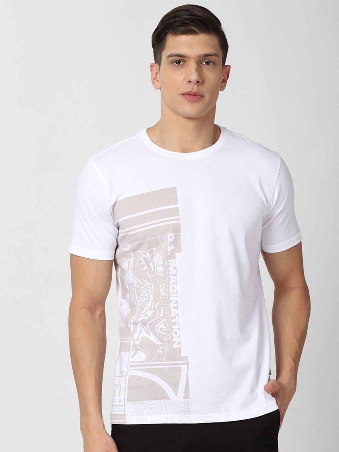 

Van Heusen Sport Men White & Beige Printed Cotton T-shirt