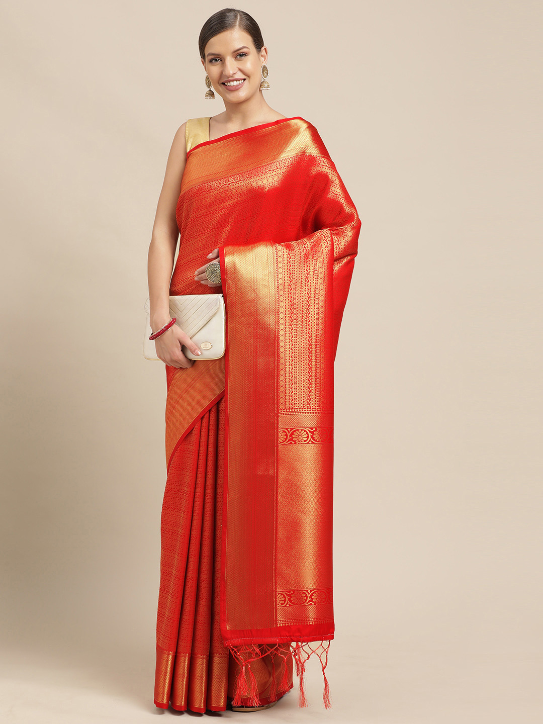 

Mitera Red Woven Design Pure Silk Saree