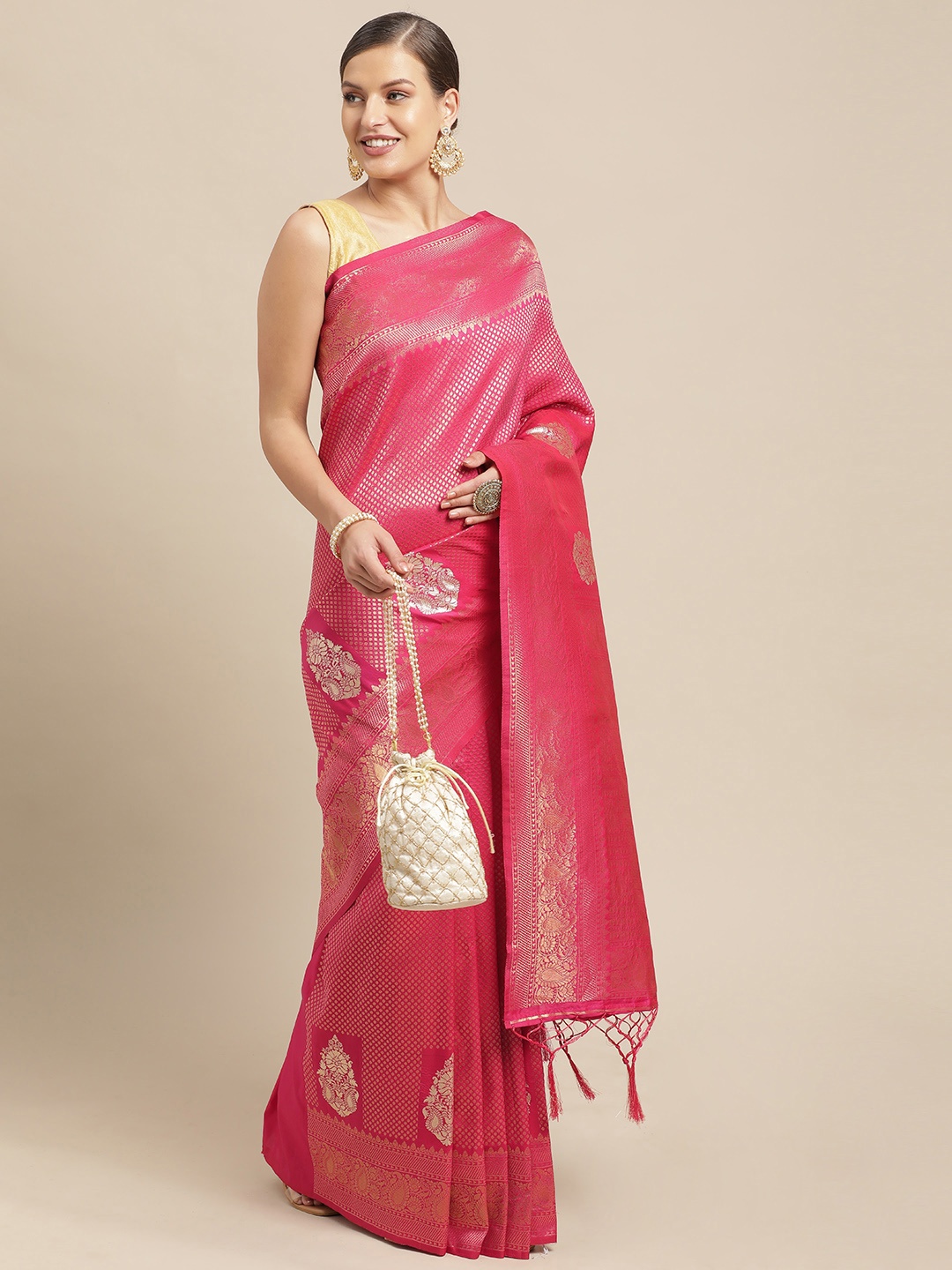 

Mitera Pink Woven Design Pure Silk Saree