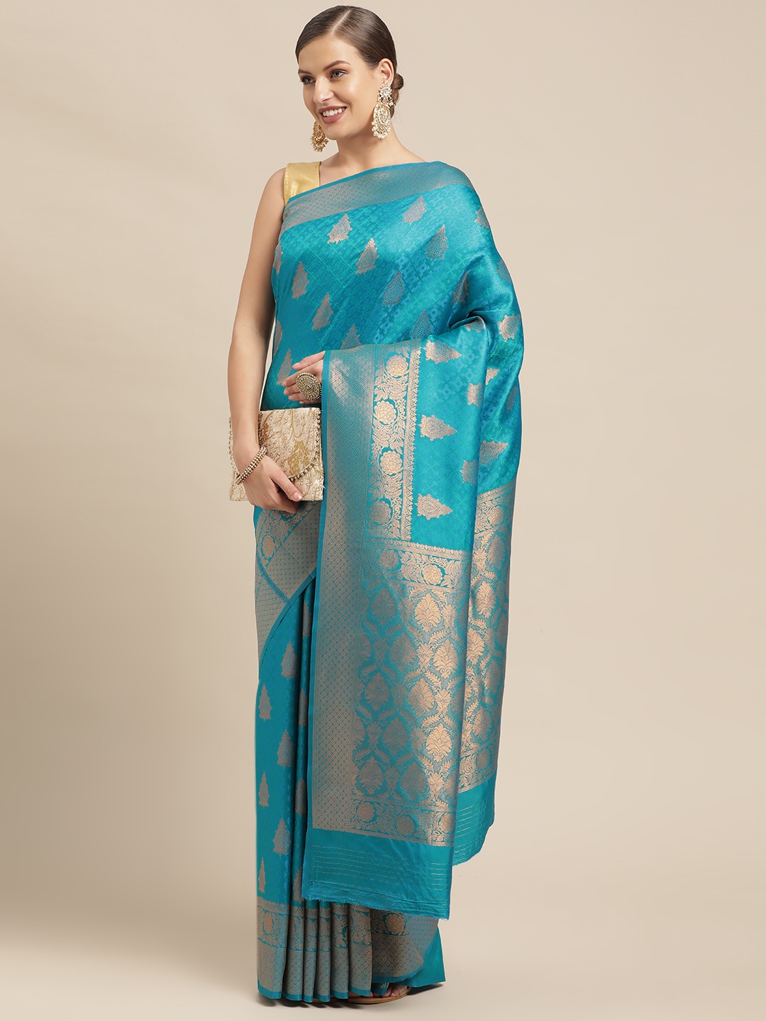 

Mitera Turquoise Blue Woven Design Pure Silk Saree