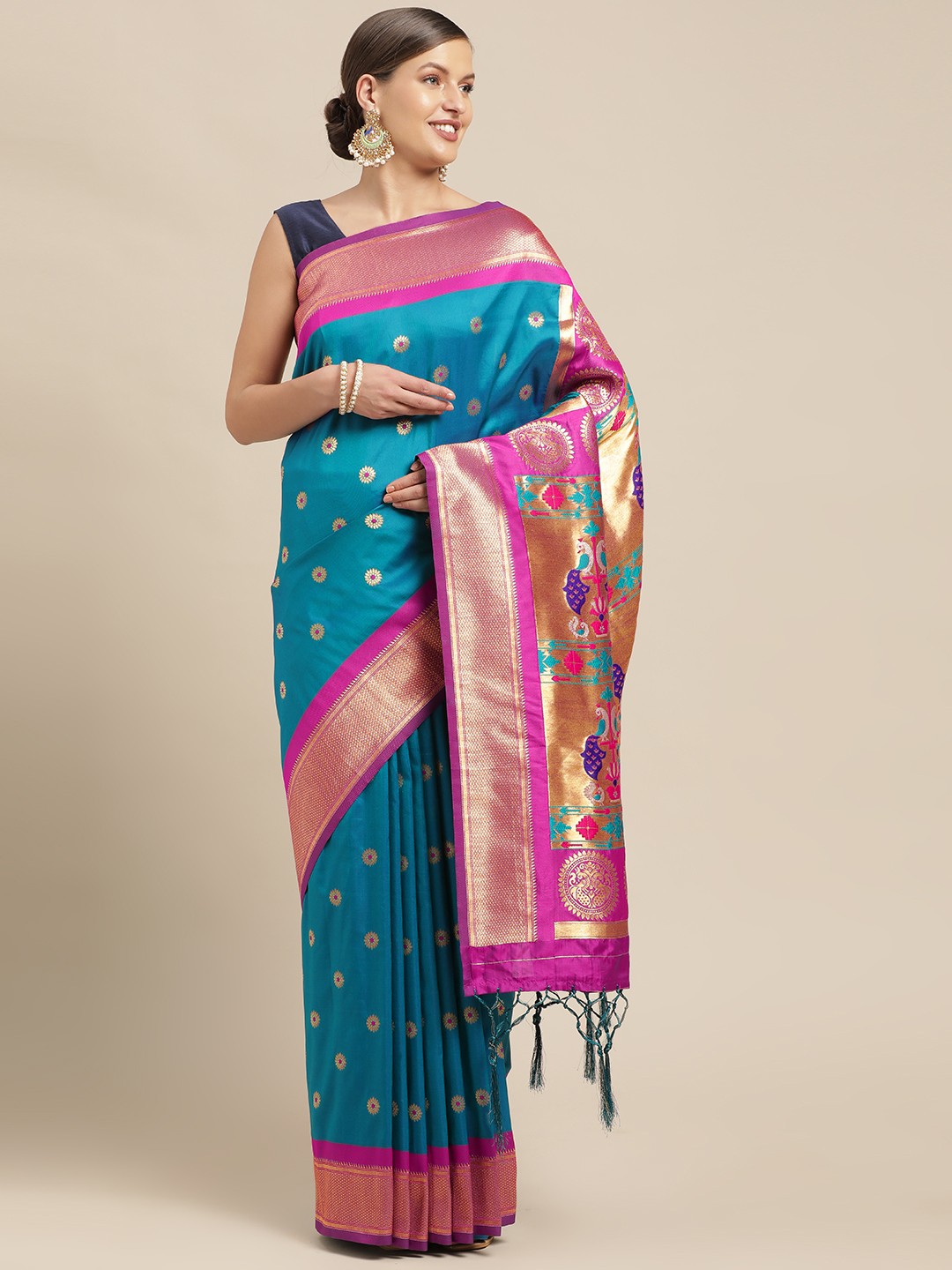 

Mitera Blue Woven Design Pure Silk Saree