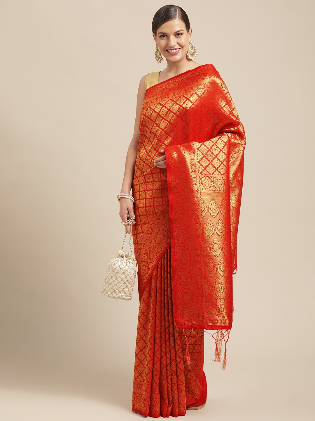 

Mitera Red Woven Design Pure Silk Saree