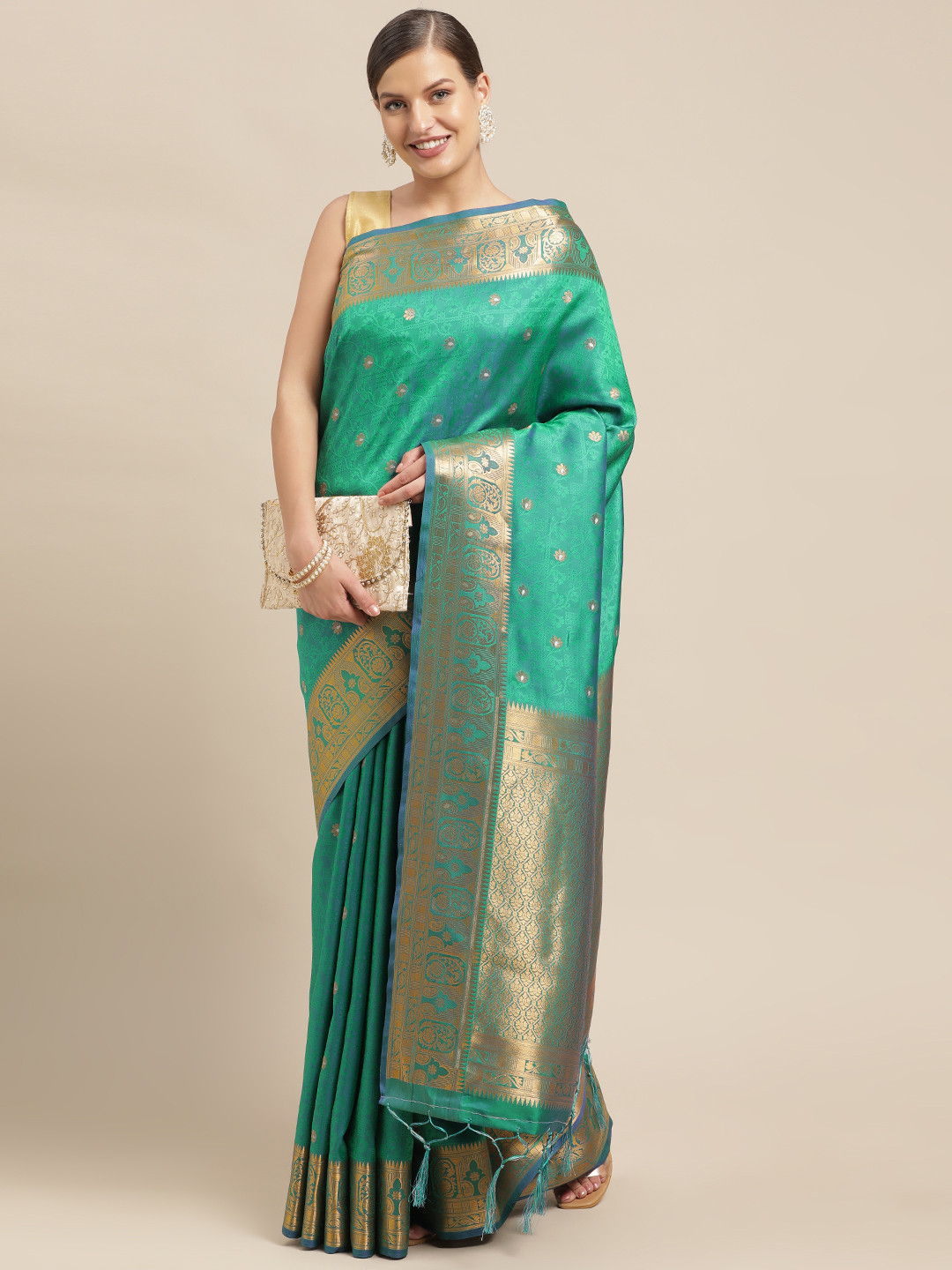 

Mitera Turquoise Blue Woven Design Pure Silk Saree