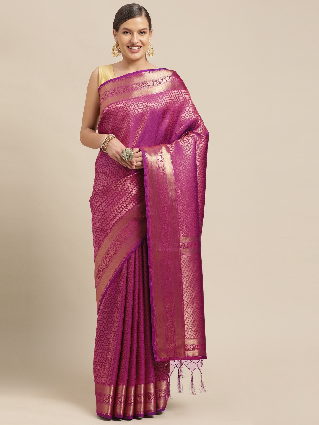 

Mitera Purple & Gold-Toned Woven Design Pure Silk Saree