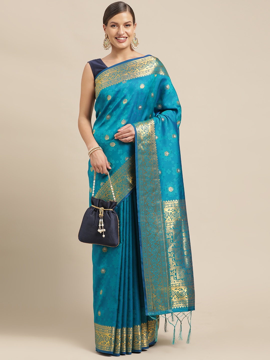 

Mitera Blue Woven Design Pure Silk Saree